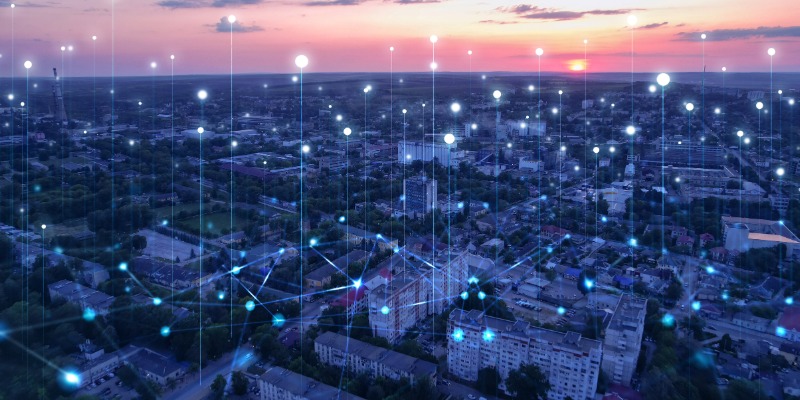 Communication network visualized in a city