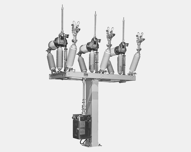 an outlined image of the left side profile of a circuit-switcher for outdoor transmission, 69 kV through 138 kV 138 kv substation, overvoltage control, capacitor bank switching, circuit switcher, circuit-switcher 69 kv through 138 kv, outdoor transmission