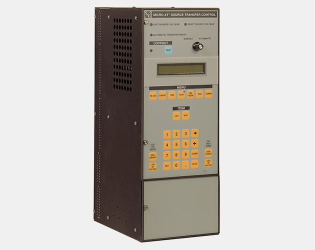 left profile of a micro A-T a source transfer control for metal enclosed switchgear Micro-AT, Source-Transfer Control, automatic source transfer of common-bus primary-selective systems, automatic source transfer
